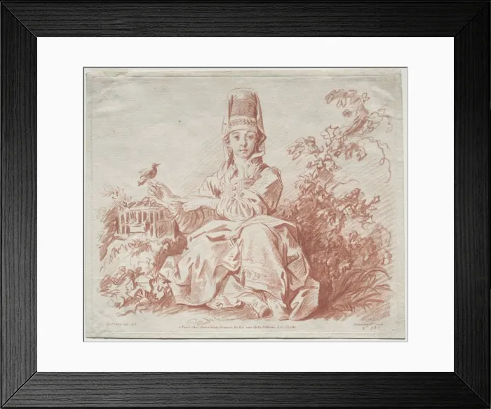 Framed Print : Young Girl Holding a Bird. Creator: Gilles Demarteau (French, 1722-1776) Framed Print : Young Girl Holding a Bird. Creator: Gilles Demarteau (French, 1722-1776)