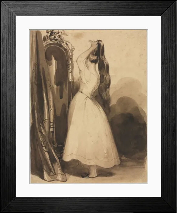 Framed Print : Young Woman Combing Her Hair, 1800s, before 1857. Creator: Achille Deveria (French Framed Print : Young Woman Combing Her Hair, 1800s, before 1857. Creator: Achille Deveria (French
