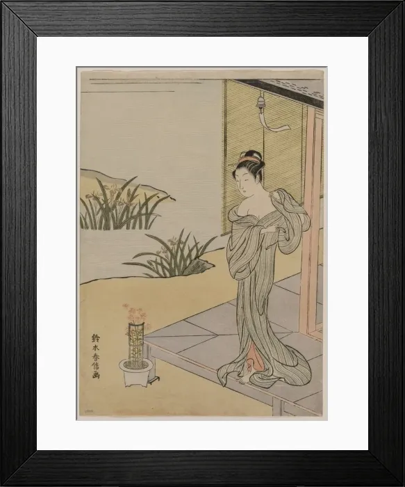 Framed Print : Young Woman Looking at a Pot of Pinks, c. 1767. Creator: Suzuki Harunobu (Japanese, 1724-1770) Framed Print : Young Woman Looking at a Pot of Pinks, c. 1767. Creator: Suzuki Harunobu (Japanese, 1724-1770)