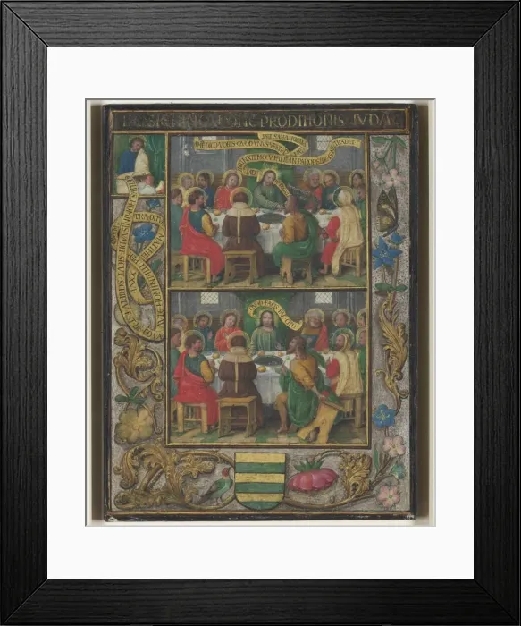 Framed Print : Single Leaf with Scenes from the Last Supper, c. 1525-1530. Creator: Simon Bening (Flemish Framed Print : Single Leaf with Scenes from the Last Supper, c. 1525-1530. Creator: Simon Bening (Flemish
