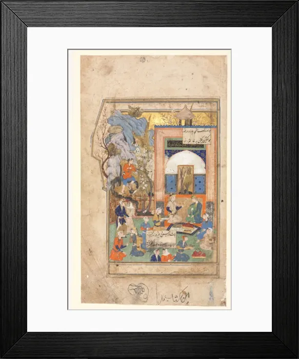 Framed Print : Yusuf and Zulaykha (Recto); Text Page, Persian Verses (verso), c. 1556-65. Creator: Unknown Framed Print : Yusuf and Zulaykha (Recto); Text Page, Persian Verses (verso), c. 1556-65. Creator: Unknown