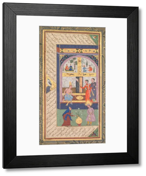 Framed Print : Zulaykha in her palace and as an old woman with Joseph, from a Panj Ganj (Five Treasures) Framed Print : Zulaykha in her palace and as an old woman with Joseph, from a Panj Ganj (Five Treasures)