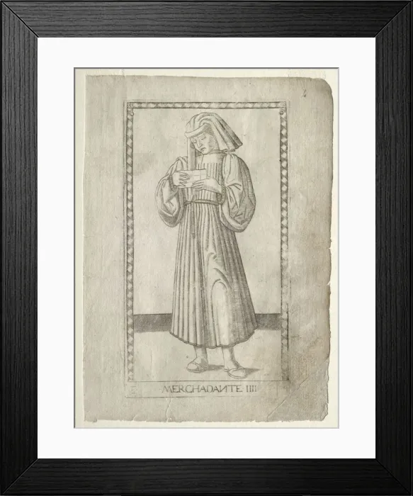 Framed Print : The Merchant (from the Tarocchi, series E: Conditions of Man, #4), before 1467. Creator Framed Print : The Merchant (from the Tarocchi, series E: Conditions of Man, #4), before 1467. Creator