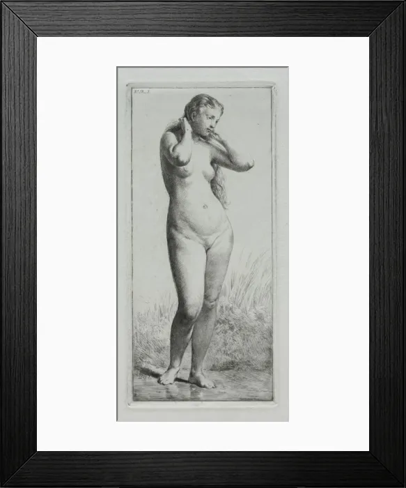 Framed Print : Young woman bathing. Creator: Charles-Emile Jacque (French, 1813-1894)