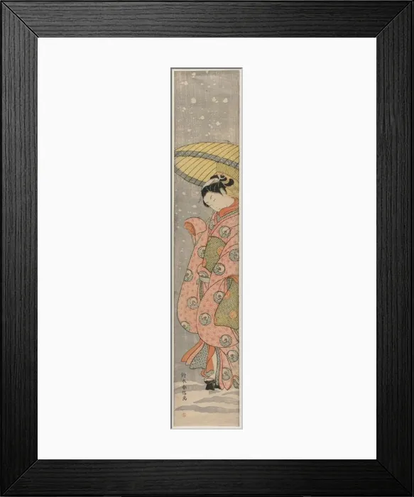 Framed Print : Young Woman Standing Under an Umbrella in the Snow, 1767-1768. Creator: Suzuki Harunobu (Japanese Framed Print : Young Woman Standing Under an Umbrella in the Snow, 1767-1768. Creator: Suzuki Harunobu (Japanese