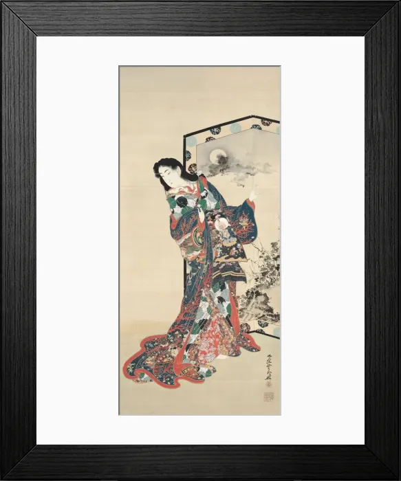 Framed Print : Beauty Before a Screen, 1800s. Creator: Kawanabe Kyosai (Japanese, 1831-1889) Framed Print : Beauty Before a Screen, 1800s. Creator: Kawanabe Kyosai (Japanese, 1831-1889)