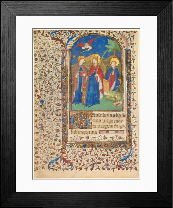 Framed Print : Leaf from a Book of Hours: Sts. Genevieve, Catherine of Alexandria, and Margaret (recto), c Framed Print : Leaf from a Book of Hours: Sts. Genevieve, Catherine of Alexandria, and Margaret (recto), c