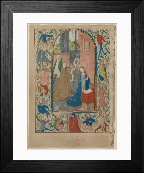Framed Print : Leaf from a Book of Hours: The Annunciation (recto), 1470s. Creator: Unknown Framed Print : Leaf from a Book of Hours: The Annunciation (recto), 1470s. Creator: Unknown