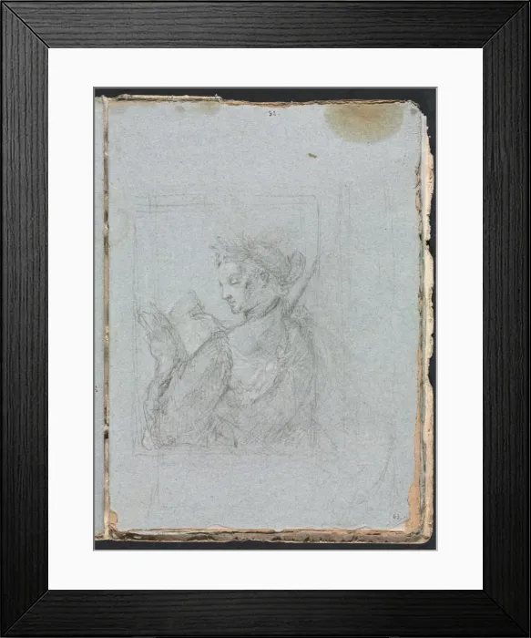 Framed Print : Verona Sketchbook: Female figure with open book (page 63), 1760. Creator: Francesco Lorenzi Framed Print : Verona Sketchbook: Female figure with open book (page 63), 1760. Creator: Francesco Lorenzi