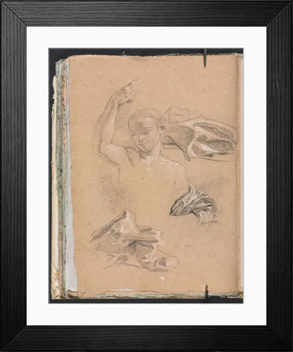 Framed Print : Verona Sketchbook: Figure with upraised right arm and drapery studies (page 68), 1760 Framed Print : Verona Sketchbook: Figure with upraised right arm and drapery studies (page 68), 1760
