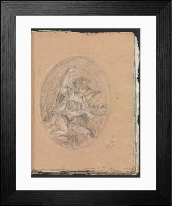 Framed Print : Verona Sketchbook: Figure with child in roundel (page 67), 1760. Creator: Francesco Lorenzi Framed Print : Verona Sketchbook: Figure with child in roundel (page 67), 1760. Creator: Francesco Lorenzi