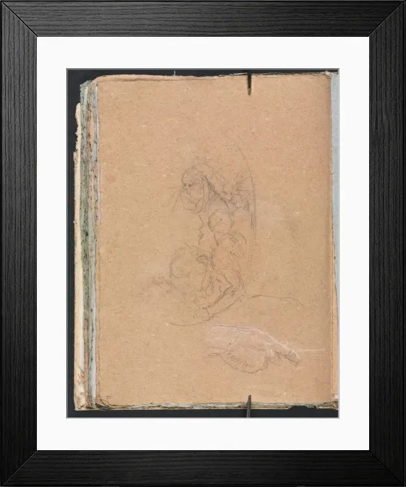 Framed Print : Verona Sketchbook: Figures in a roundel with study of a hand (page 70), 1760. Creator Framed Print : Verona Sketchbook: Figures in a roundel with study of a hand (page 70), 1760. Creator