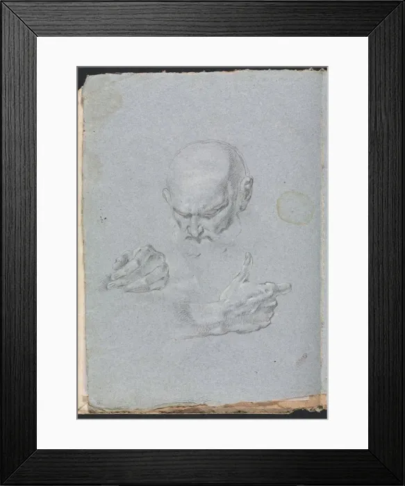 Framed Print : Verona Sketchbook: Head of a man with hands (page 8), 1760. Creator: Francesco Lorenzi (Italian Framed Print : Verona Sketchbook: Head of a man with hands (page 8), 1760. Creator: Francesco Lorenzi (Italian