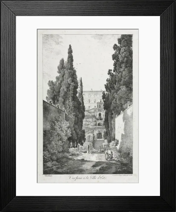 Framed Print : View at Villa dEste, Tivoli, 1817. Creator: Claude Thienon (French, 1772-1846)