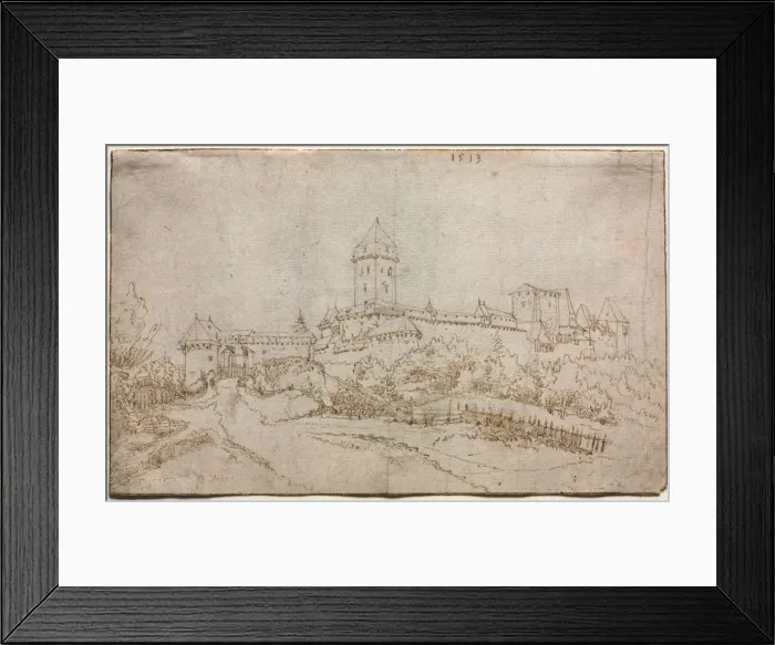 Framed Print : View of a Castle (recto); Eight-Sided Cup (verso), 1513. Creator: Wolfgang Huber (Austrian Framed Print : View of a Castle (recto); Eight-Sided Cup (verso), 1513. Creator: Wolfgang Huber (Austrian