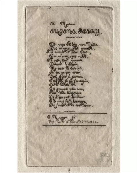 Verses to Eugene Blery, 1854. Creator: Charles Meryon (French, 1821-1868)