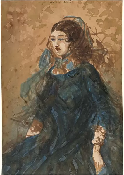 Woman in a Blue Dress (recto), 1855-1860. Creator: Constantin Guys (French, 1805-1892)