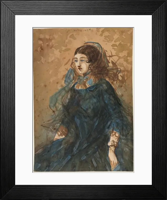 Framed Print : Woman in a Blue Dress (recto), 1855-1860. Creator: Constantin Guys (French, 1805-1892) Framed Print : Woman in a Blue Dress (recto), 1855-1860. Creator: Constantin Guys (French, 1805-1892)