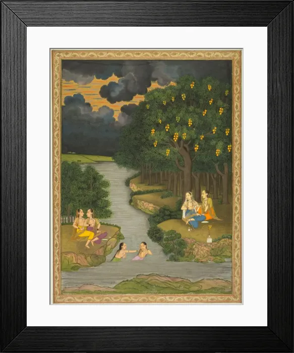 Framed Print : Women enjoying the river at the forests edge, c. 1765. Creator: Hunhar II (Indian Framed Print : Women enjoying the river at the forests edge, c. 1765. Creator: Hunhar II (Indian