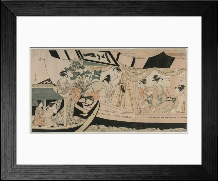 Framed Print : Women in a Pleasure Boat on the Sumida River, mid 1790s. Creator: Ch?bunsai Eishi (Japanese Framed Print : Women in a Pleasure Boat on the Sumida River, mid 1790s. Creator: Ch?bunsai Eishi (Japanese