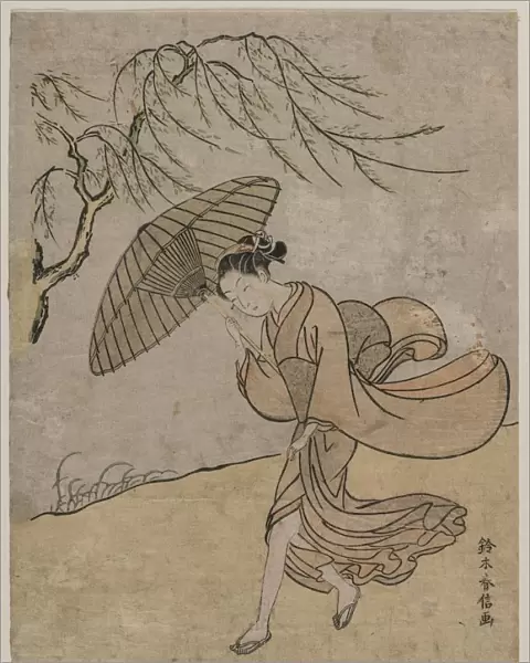 Woman Running Past a Willow Tree in a Breeze, 1766 or 1767. Creator: Suzuki Harunobu (Japanese
