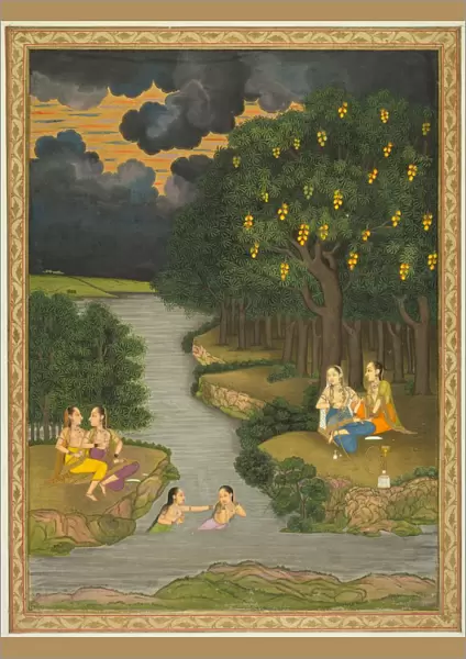 Women Enjoying the River at the Forests Edge, c. 1765. Creator: Hunhar II (Indian
