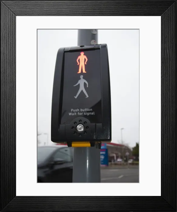 Framed Print : Pedestrian crossing with Radix rotating cone tactile equipment. Creator: Unknown Framed Print : Pedestrian crossing with Radix rotating cone tactile equipment. Creator: Unknown