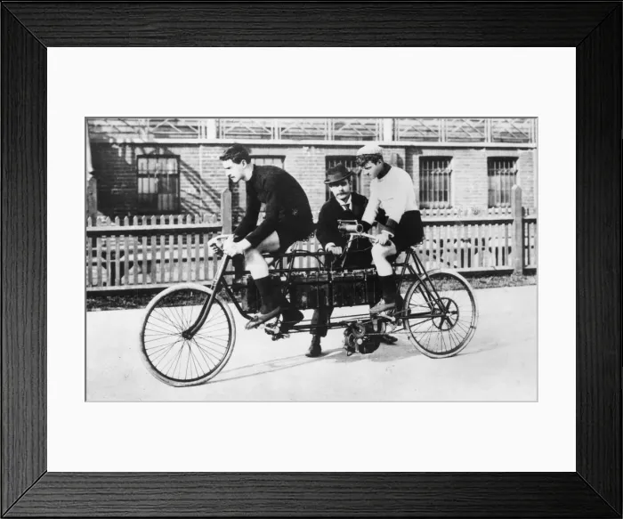 Framed Print : 1897 Electric racing tandem bicycle. Creator: Unknown Framed Print : 1897 Electric racing tandem bicycle. Creator: Unknown