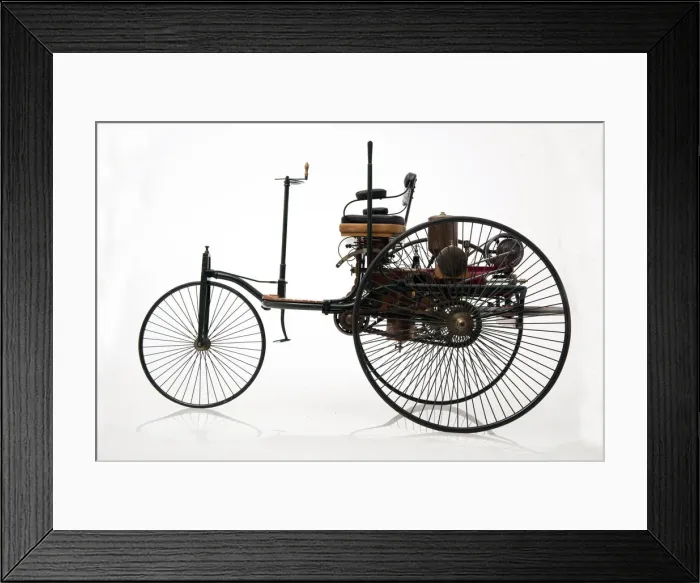 Framed Print : 1885 Benz 3 wheeler scale model. Creator: Unknown Framed Print : 1885 Benz 3 wheeler scale model. Creator: Unknown