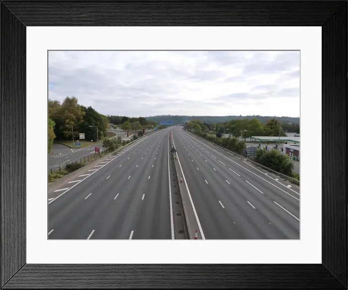 Framed Print : Deserted M27 Motorway due to closure for bridge demolition at Rownhams 2018. Creator: Unknown
