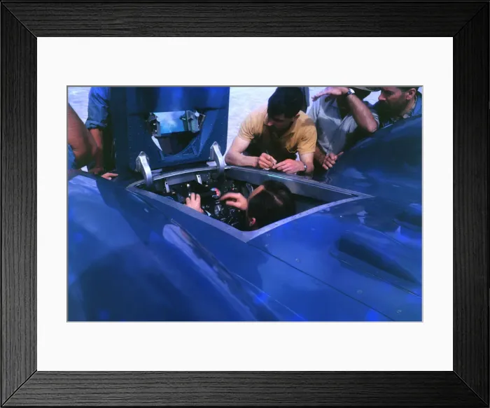 Framed Print : Donald Campbell in Bluebird CN7 cockpit at Lake Eyre 1963, Ken Norris on right. Creator: Unknown Framed Print : Donald Campbell in Bluebird CN7 cockpit at Lake Eyre 1963, Ken Norris on right. Creator: Unknown