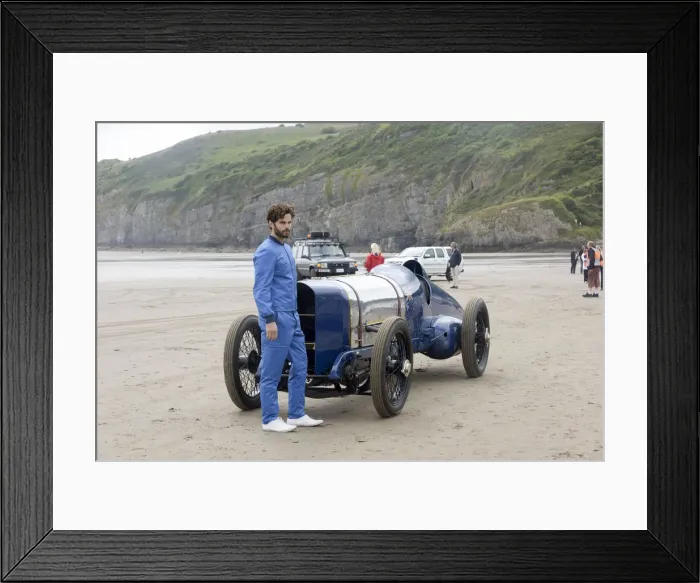 Framed Print : 1925 Sunbeam 350 hp at Pendine Sands 2015 with model in costume. Creator: Unknown Framed Print : 1925 Sunbeam 350 hp at Pendine Sands 2015 with model in costume. Creator: Unknown