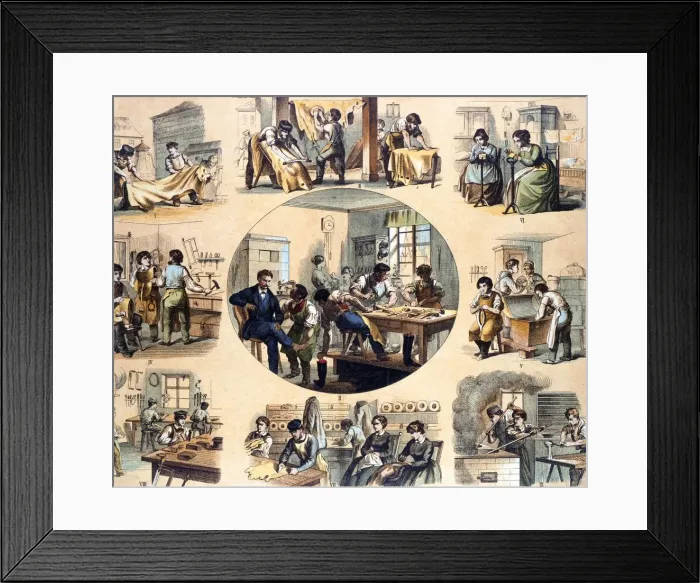 Framed Print : Leather and its uses for purses, boots, gloves, saddles, luggage, etc. 1871. Creator: Unknown Framed Print : Leather and its uses for purses, boots, gloves, saddles, luggage, etc. 1871. Creator: Unknown