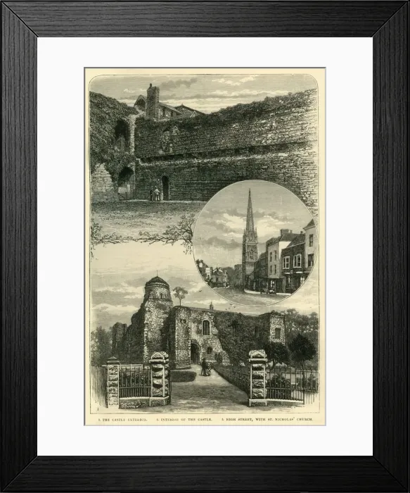 Framed Print : 1. The Castle Exterior. 2. Interior of the Castle. 3. High Street, with St. Nicholas Church Framed Print : 1. The Castle Exterior. 2. Interior of the Castle. 3. High Street, with St. Nicholas Church