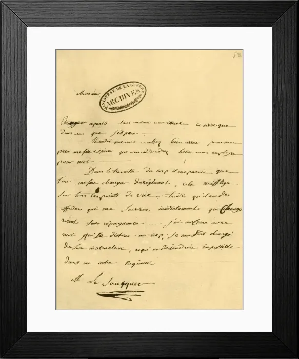 Framed Print : Letter from Napoleon to Le Saucquer, war clerk, 3 June 1791, (1921). Creator: Napoleon Bonaparte I Framed Print : Letter from Napoleon to Le Saucquer, war clerk, 3 June 1791, (1921). Creator: Napoleon Bonaparte I
