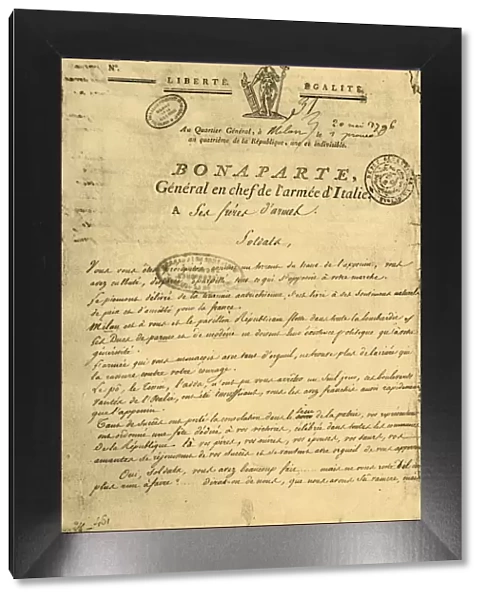 Proclamation by Napoleon to his brothers in arms, 20 May 1796, (1921). Creator: Unknown