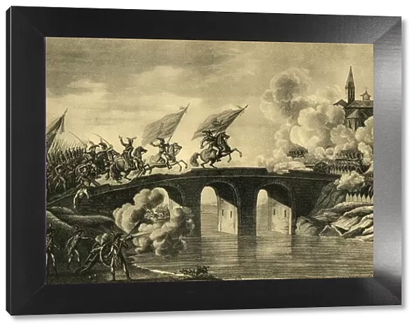 Generals Bonaparte and Augereau storm the bridge at Arcola, November 1796, (1921)