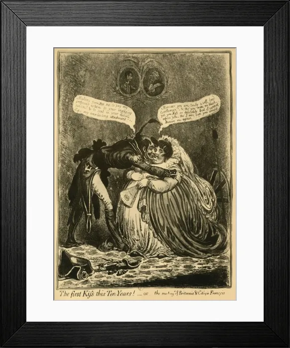 Framed Print : The first Kiss this Ten Years! - or - the meeting of Britannia & Citizen Francois Framed Print : The first Kiss this Ten Years! - or - the meeting of Britannia & Citizen Francois