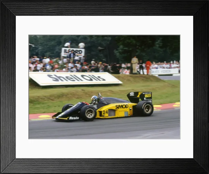 Framed Print : Minardi M85B, Alessandro Nannini, 1986 British Grand Prix, Brands Hatch. Creator: Unknown Framed Print : Minardi M85B, Alessandro Nannini, 1986 British Grand Prix, Brands Hatch. Creator: Unknown