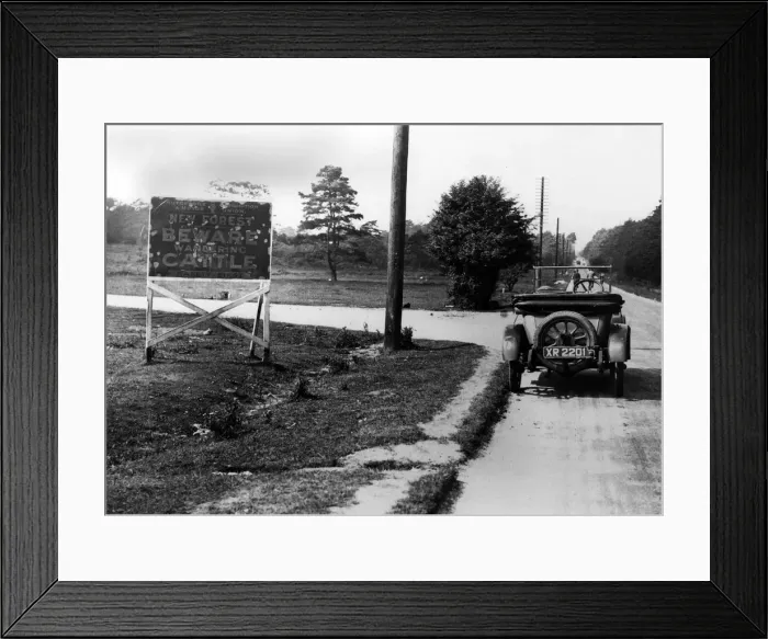 Framed Print : Road sign in New Forest, UK 1924. Creator: Unknown Framed Print : Road sign in New Forest, UK 1924. Creator: Unknown