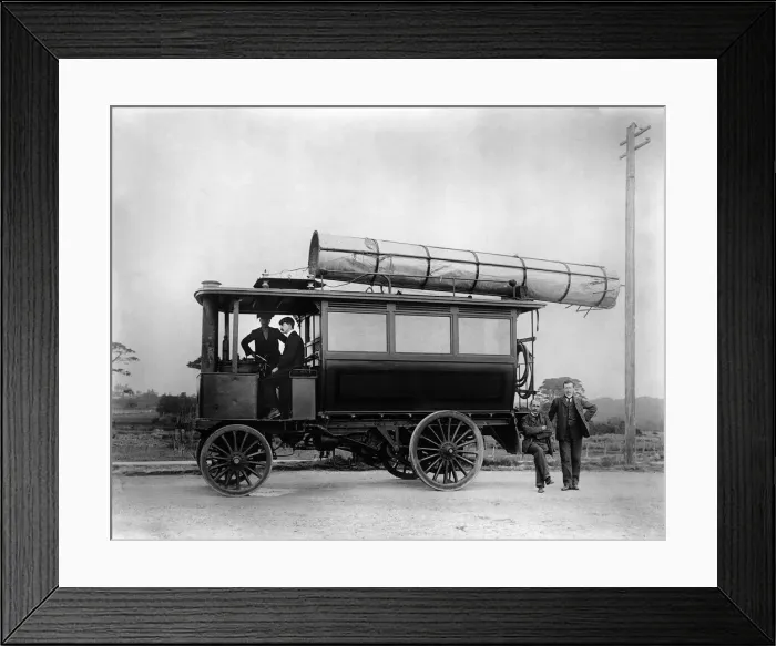 Framed Print : 1901 Thornycroft steam bus, used by Marconi. Creator: Unknown Framed Print : 1901 Thornycroft steam bus, used by Marconi. Creator: Unknown