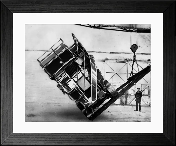Framed Print : 1914 Daimler bus on overbalancing test. Creator: Unknown Framed Print : 1914 Daimler bus on overbalancing test. Creator: Unknown