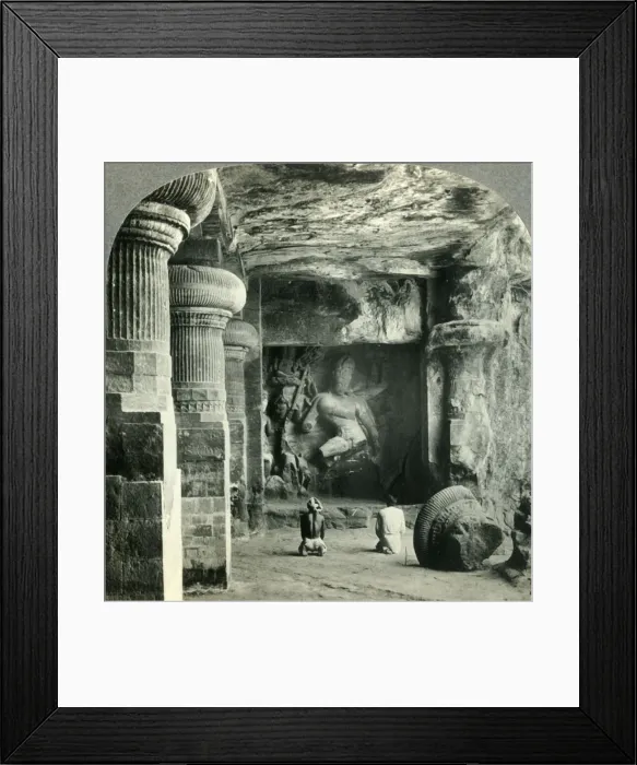 Framed Print : Drunken Dance of the Eight-armed Divinity, Siva - Rock-hewn Temple at Elephanta, India, c1930s Framed Print : Drunken Dance of the Eight-armed Divinity, Siva - Rock-hewn Temple at Elephanta, India, c1930s