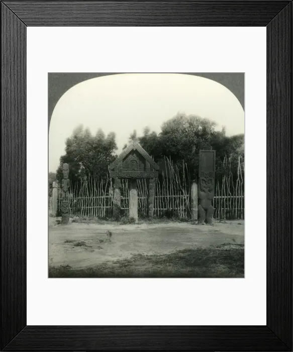 Framed Print : Carvings in a Maori Pah or Village, New Zealand, c1930s. Creator: Unknown Framed Print : Carvings in a Maori Pah or Village, New Zealand, c1930s. Creator: Unknown