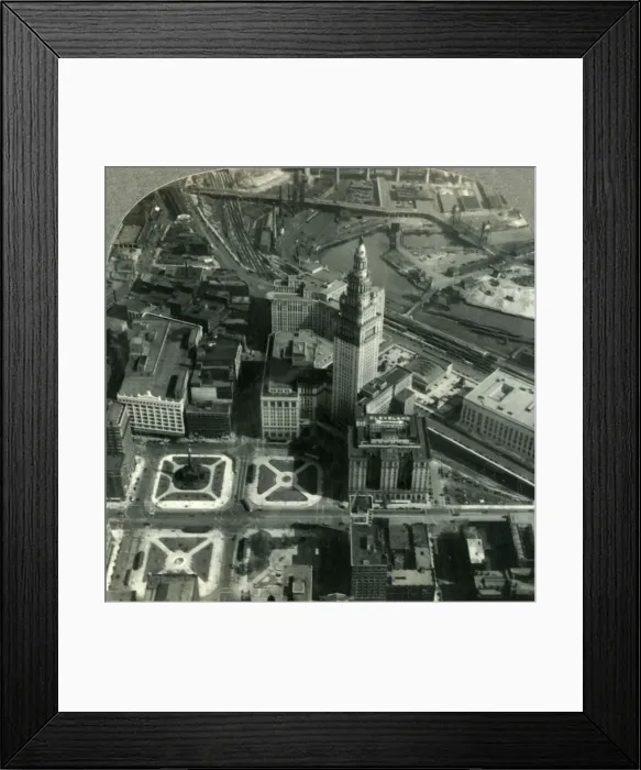 Framed Print : An Air View of Downtown Cleveland - Public Square, Terminal Tower and the Winding Cuyahoga Framed Print : An Air View of Downtown Cleveland - Public Square, Terminal Tower and the Winding Cuyahoga