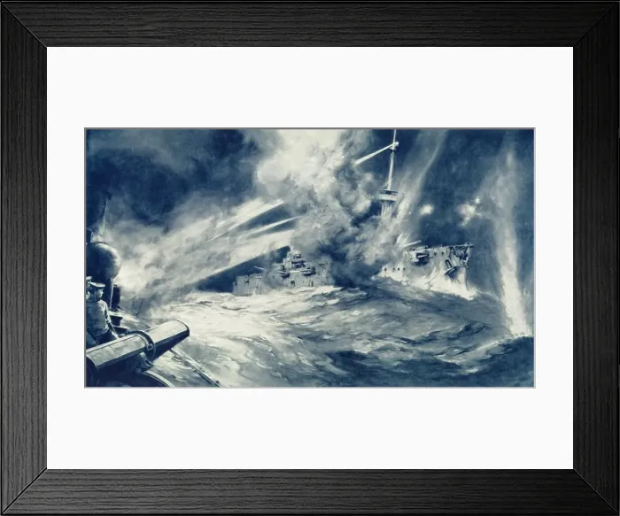 Framed Print : David Against Goliath: British Torpedo-Boat Destroyer Makes an End of German Battleship, 1916 Framed Print : David Against Goliath: British Torpedo-Boat Destroyer Makes an End of German Battleship, 1916