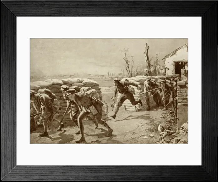 Framed Print : A Sporting Chance: British Soldiers Making a Dash for It, 1916. Creator: Unknown Framed Print : A Sporting Chance: British Soldiers Making a Dash for It, 1916. Creator: Unknown