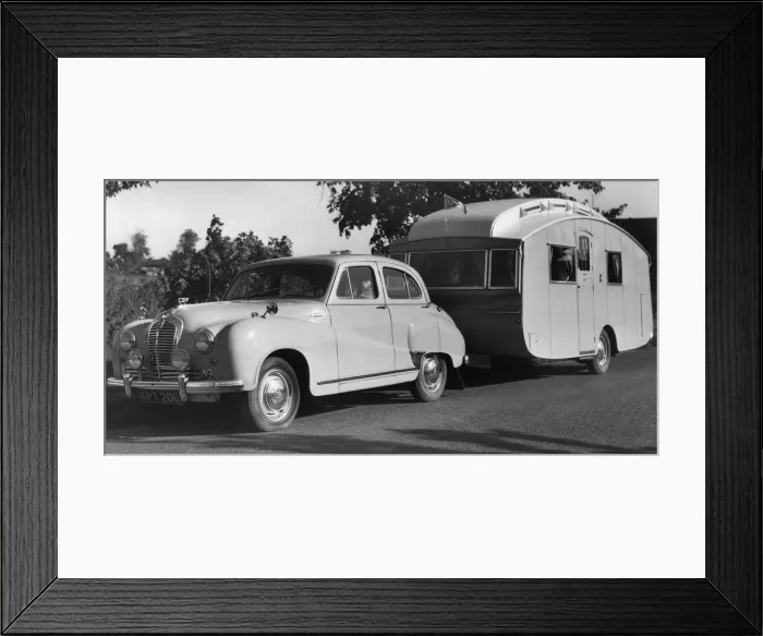 Framed Print : 1951 Austin A70 Hereford with caravan. Creator: Unknown Framed Print : 1951 Austin A70 Hereford with caravan. Creator: Unknown