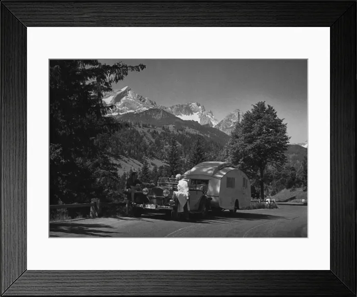 Framed Print : 1937 Mercedes Benz 260D Cabriolet towing caravan. Creator: Unknown Framed Print : 1937 Mercedes Benz 260D Cabriolet towing caravan. Creator: Unknown