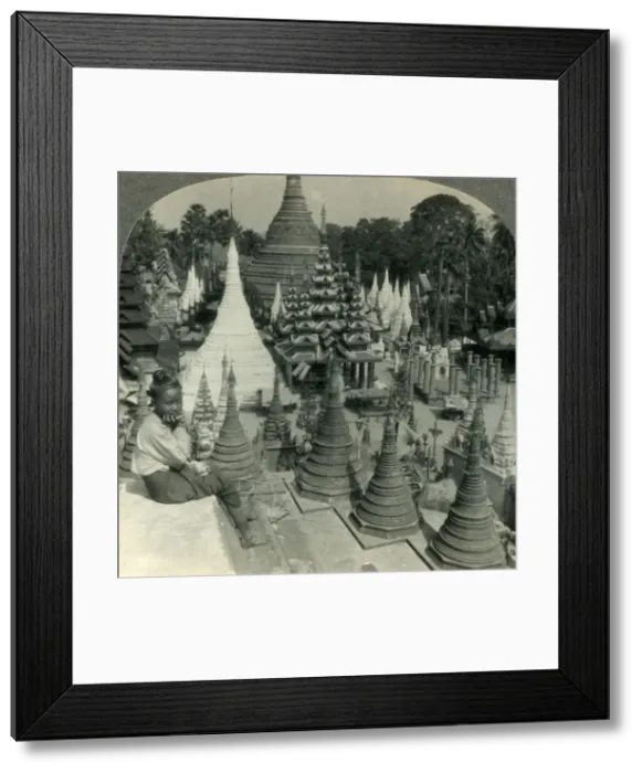 Framed Print : Beautiful and Varied Pagoda Shrines of Shwe Dagon, Rangoon, Burma, c1930s. Creator: Unknown Framed Print : Beautiful and Varied Pagoda Shrines of Shwe Dagon, Rangoon, Burma, c1930s. Creator: Unknown